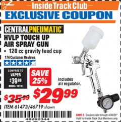Harbor Freight ITC Coupon 4 OZ. HVLP TOUCH UP AIR SPRAY GUN Lot No. 46719/61473 Expired: 4/30/20 - $29.99
