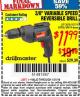 Harbor Freight Coupon 3/8" VARIABLE SPEED REVERSIBLE DRILL Lot No. 60614/3670/61719 Expired: 1/31/16 - $11.99