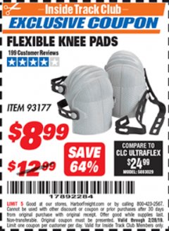 Harbor Freight ITC Coupon FLEXIBLE KNEE PADS Lot No. 93177 Expired: 2/28/19 - $8.99