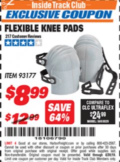 Harbor Freight ITC Coupon FLEXIBLE KNEE PADS Lot No. 93177 Expired: 4/30/19 - $8.99