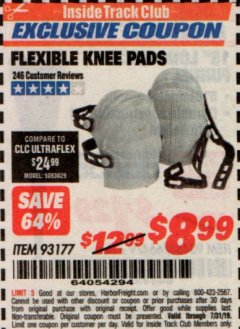 Harbor Freight ITC Coupon FLEXIBLE KNEE PADS Lot No. 93177 Expired: 7/31/19 - $8.99
