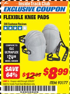 Harbor Freight ITC Coupon FLEXIBLE KNEE PADS Lot No. 93177 Expired: 2/29/20 - $8.99