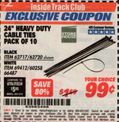 Harbor Freight ITC Coupon 24" HEAVY DUTY CABLE TIES PACK OF 10 Lot No. 62717/62720 Expired: 7/31/19 - $0.99