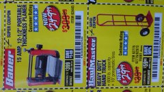 Harbor Freight Coupon BAUER 15 AMP 12 1/2" PORTABLE THICKNESS PLANER Lot No. 63445 Expired: 2/23/19 - $249.99