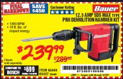 Harbor Freight Coupon BAUER 12.5 AMP SDS MAX TYPE PRO HAMMER KIT Lot No. 63440/63437 Expired: 3/7/20 - $239.99