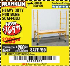 Harbor Freight Coupon HEAVY DUTY PORTABLE SCAFFOLD Lot No. 63050/63051/69055/98979 Expired: 5/4/19 - $169.99