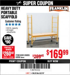 Harbor Freight Coupon HEAVY DUTY PORTABLE SCAFFOLD Lot No. 63050/63051/69055/98979 Expired: 6/2/19 - $169.99