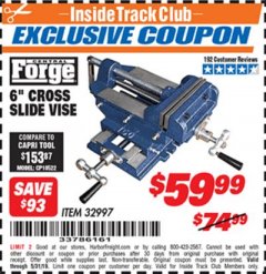 Harbor Freight ITC Coupon 6" CROSS SLIDE VISE Lot No. 32997 Expired: 5/31/19 - $59.99