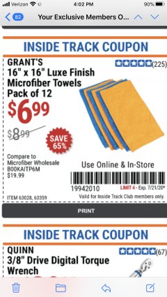 Harbor Freight ITC Coupon 16" X 16" LUXE FINISH MICROFIBER TOWELS PACK OF 12 Lot No. 63359/63251/63028 Expired: 7/21/20 - $6.99
