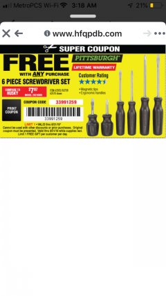 Harbor Freight FREE Coupon 6 PIECE SCREWDRIVER SET Lot No. 62570 Expired: 8/31/19 - FWP