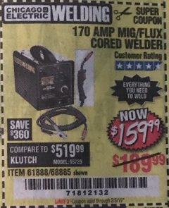 Harbor Freight Coupon 170 AMP MIG/FLUX WIRE FEED WELDER Lot No. 68885/61888 Expired: 2/5/19 - $159.99