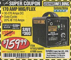 Harbor Freight Coupon 170 AMP MIG/FLUX WIRE FEED WELDER Lot No. 68885/61888 Expired: 4/30/19 - $159.99