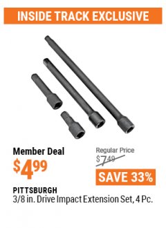 Harbor Freight ITC Coupon 4 PIECE 3/8" DRIVE IMPACT EXTENSION SET  Lot No. 67926 Expired: 4/29/21 - $4.99