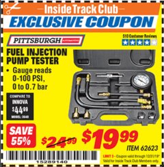 Harbor Freight ITC Coupon FUEL INJECTION PUMP TESTER Lot No. 92699/62623 Expired: 12/31/19 - $19.99