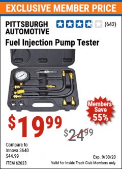 Harbor Freight ITC Coupon FUEL INJECTION PUMP TESTER Lot No. 92699/62623 Expired: 9/30/20 - $19.99