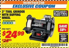 Harbor Freight ITC Coupon 3" TOOL GRINDER WITH BUFFING WHEEL Lot No. 94071 Expired: 12/31/18 - $24.99