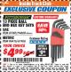 Harbor Freight ITC Coupon 13 PIECE BALL END HEX KEY SETS Lot No. 61965/94680/96416/61966 Expired: 11/30/17 - $4.99