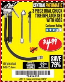 Harbor Freight Coupon DUAL CHUCK TIRE INFLATOR Lot No. 68272/61380 Expired: 7/24/18 - $4.99