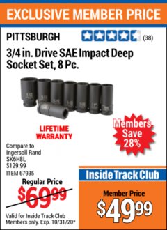Harbor Freight ITC Coupon 8 PIECE, 3/4" DRIVE IMPACT DEEP SOCKET SETS Lot No. 69518/67935/67921 Expired: 10/31/20 - $49.99