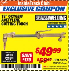 Harbor Freight ITC Coupon 18" OXYGEN ACETYLENE CUTTING TORCH  Lot No. 63329/96290 Expired: 9/30/19 - $49.99