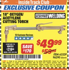 Harbor Freight ITC Coupon 18" OXYGEN ACETYLENE CUTTING TORCH  Lot No. 63329/96290 Expired: 6/30/19 - $49.99