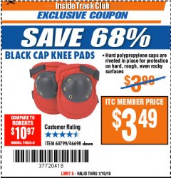 Harbor Freight ITC Coupon BLACK CAP KNEE PADS Lot No. 60799/46698 Expired: 7/10/18 - $3.49