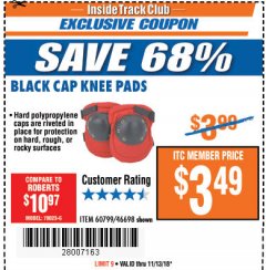 Harbor Freight ITC Coupon BLACK CAP KNEE PADS Lot No. 60799/46698 Expired: 11/13/18 - $3.49