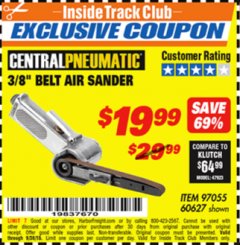 Harbor Freight ITC Coupon 3/8" AIR BELT SANDER Lot No. 97055/60627 Expired: 9/30/18 - $19.99