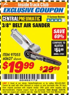 Harbor Freight ITC Coupon 3/8" AIR BELT SANDER Lot No. 97055/60627 Expired: 12/31/18 - $19.99