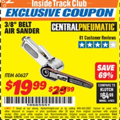 Harbor Freight ITC Coupon 3/8" AIR BELT SANDER Lot No. 97055/60627 Expired: 2/28/19 - $19.99