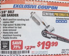 Harbor Freight ITC Coupon 3/8" AIR BELT SANDER Lot No. 97055/60627 Expired: 9/30/19 - $19.99