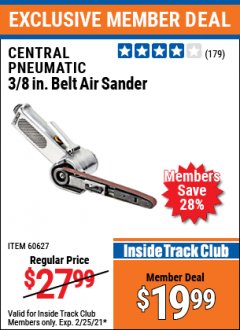 Harbor Freight ITC Coupon 3/8" AIR BELT SANDER Lot No. 97055/60627 Expired: 2/25/21 - $19.99
