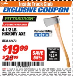 Harbor Freight ITC Coupon 4-1/2 LB. HICKORY AXE Lot No. 62473/98096 Expired: 9/30/18 - $19.99