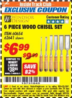 Harbor Freight ITC Coupon 6 PIECE WOOD CHISEL SET Lot No. 60654/62641 Expired: 5/31/18 - $6.99