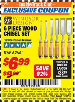 Harbor Freight ITC Coupon 6 PIECE WOOD CHISEL SET Lot No. 60654/62641 Expired: 12/31/18 - $6.99