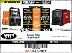 Harbor Freight Coupon VULCAN OMNIPRO 220 MULTIPROCESS WELDER WITH 120/240 VOLT INPUT Lot No. 63621/80678 Expired: 12/24/18 - $899.99