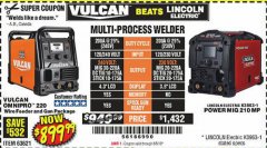 Harbor Freight Coupon VULCAN OMNIPRO 220 MULTIPROCESS WELDER WITH 120/240 VOLT INPUT Lot No. 63621/80678 Expired: 8/5/19 - $899.99