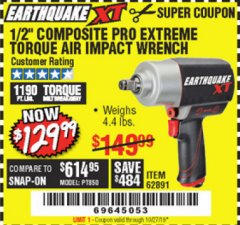 Harbor Freight Coupon 1/2" COMPOSITE PRO EXTREME TORQUE AIR IMPACT WRENCH Lot No. 62891 Expired: 10/27/19 - $129.99