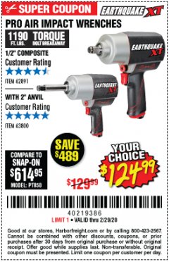 Harbor Freight Coupon 1/2" COMPOSITE PRO EXTREME TORQUE AIR IMPACT WRENCH Lot No. 62891 Expired: 2/29/20 - $124.99