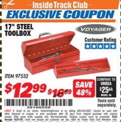 Harbor Freight ITC Coupon 17" STEEL TOOLBOX Lot No. 97532 Expired: 10/31/18 - $12.99