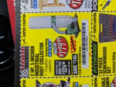 Harbor Freight Coupon 2 HP INDUSTRIAL 5 MICRON DUST COLLECTOR Lot No. 97869/61790 Expired: 6/28/19 - $179.99
