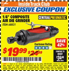 Harbor Freight ITC Coupon 1/4" COMPOSITE AIR DIE GRINDER Lot No. 68831 Expired: 7/31/18 - $19.99
