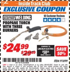 Harbor Freight ITC Coupon PROPANE TORCH WITH THREE BURNERS Lot No. 91899 Expired: 5/31/19 - $24.99