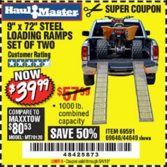 Harbor Freight Coupon 9" x 72", 2 PIECE STEEL LOADING RAMPS Lot No. 44649/69591/69646 Expired: 5/4/19 - $39.99
