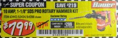 Harbor Freight Coupon BAUER 10 AMP, 1-1/8" SDS VARIABLE SPEED PRO ROTARY HAMMER KIT Lot No. 64287/64288 Expired: 12/31/18 - $79.99