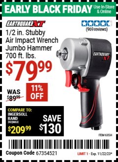 Harbor Freight Coupon 1/2" STUBBY ULTRA-LIGHT EXTREME TORQUE AIR IMPACT WRENCH Lot No. 63534 Expired: 11/22/23 - $79.99