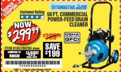 Harbor Freight Coupon 50 FT. COMMERCIAL POWER-FEED DRAIN CLEANER Lot No. 68284/61857 Expired: 4/5/19 - $299.99