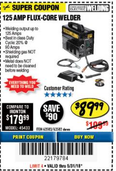 Harbor Freight Coupon 125 AMP FLUX-CORE WELDER Lot No. 63583/63582 Expired: 5/31/18 - $89.99