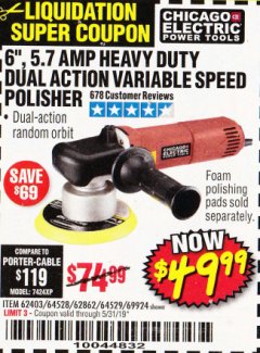 Harbor Freight Coupon BAUER 6" VARIABLE SPEED DUAL ACTION POLISHER Lot No. 69924/62862/64528/64529 Expired: 5/31/19 - $49.99