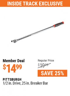 Harbor Freight ITC Coupon 1/2" DRIVE 25" PROFESSIONAL BREAKER BAR Lot No. 62729 Expired: 7/29/21 - $14.99